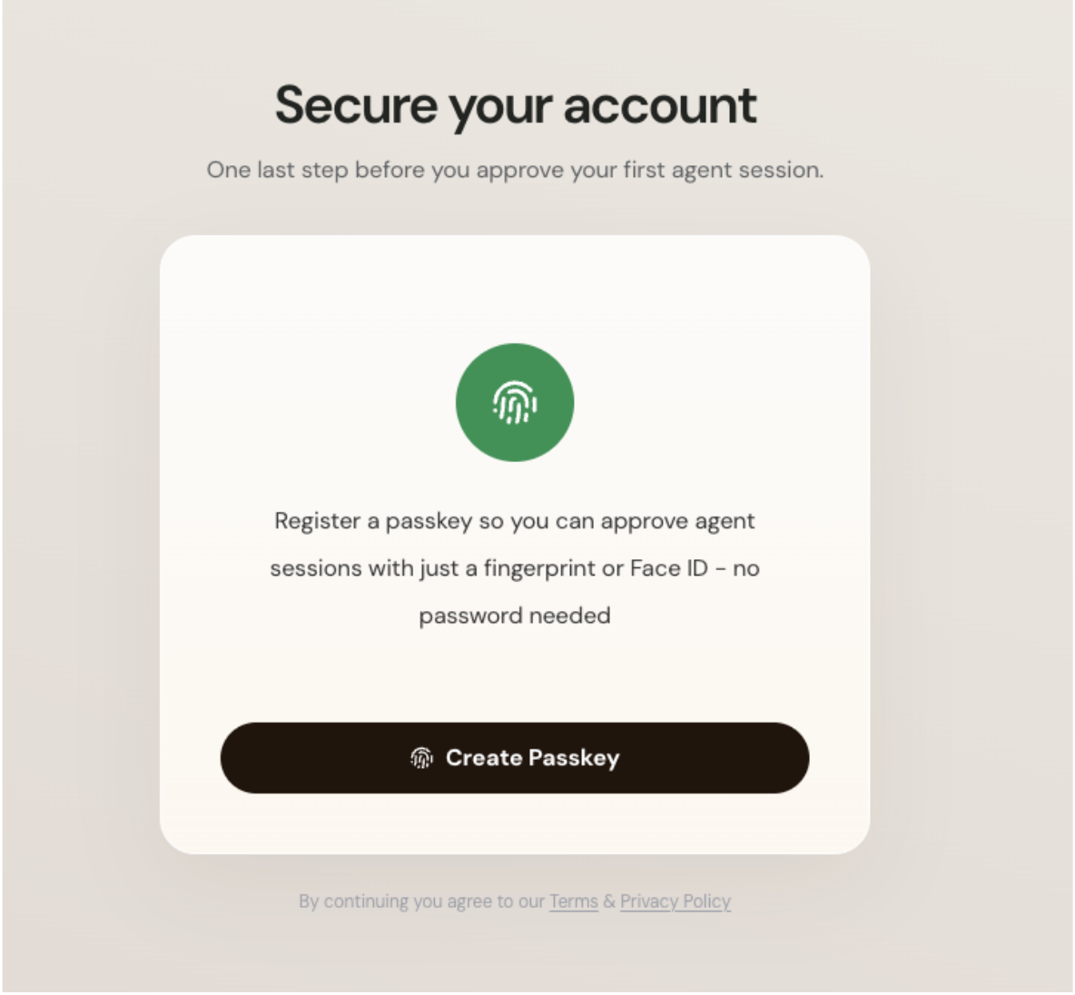 Create passkey screen