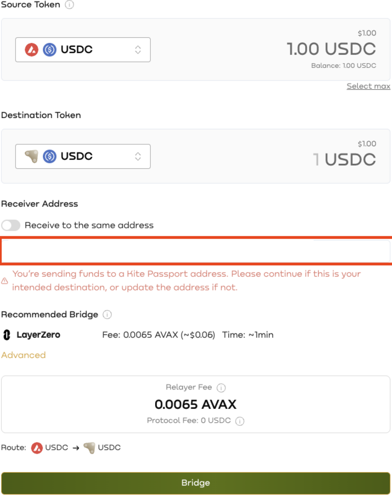 Kite Bridge funding screen